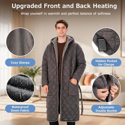 Portable Heated Battery Blanket Cordless Heated Blanket Wireless Wearable Heated Blanket Recharge for Women,20000mah,Electric Throw Blanket Snuggle Heated Coat Hoodie Heating Robe for Outside 45"x32" 6