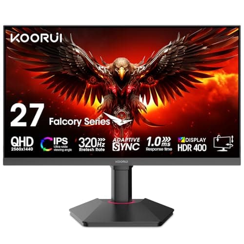 KOORUI 27 inch Gaming Monitor, WQHD (2560x1440) Computer Monitor, 240Hz,1ms, AdaptiveSync, HDR400, HDMI DisplayPort, VESA Mountable, Tilt Pivot Vertical Swivel Height Adjustable, Eye Care,Black 27E3QK