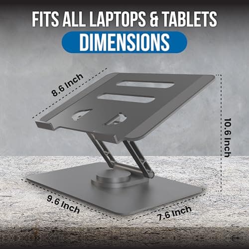 Adjustable Foldable Laptop Stand | 360° Rotating Base Holder, Ergonomic Design, Heat Dissipation | Height Flexible for Better Posture, Multi-Angle Riser Stand | Fits All Laptops & Tablets | 11 Inches 5