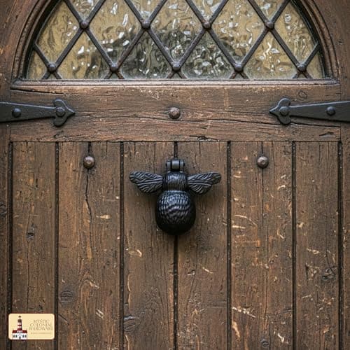 Mystic Colonial Medieval Cast Iron Door Knocker Bumble Bee, 4 Inch Rustic Black Finish Decorative Front Door Accent with Mounting Screws 9