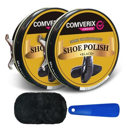 COMVERIX Black Shoe Polish 2 Pack Total 3.4oz,Polish Care for Black Leather goods,Shoe Cream,Shine Cloth, Durable Shoe Horn,Contains Waterproof UV Protection Material.