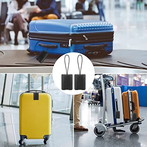 FYY Luggage Tag - 2 Pack PU Leather Luggage Tags for Suitcases with Name ID Card Travel Tags Labels with Privacy Cover for Baggage Handbag School Bag Suitcase Black 7