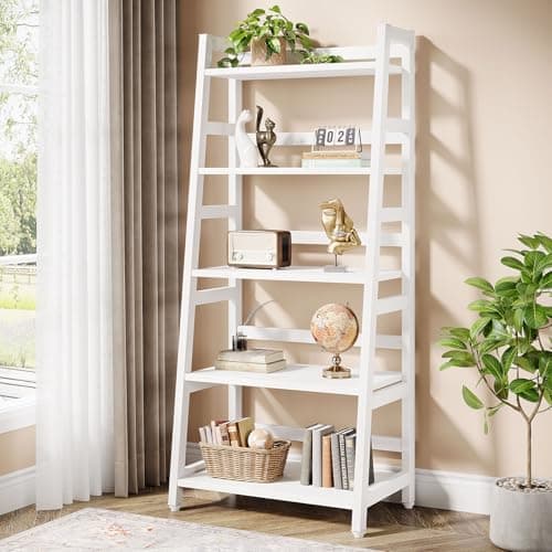 Tribesigns 5-Tier Bookshelf Modern Bookcase, 5 Shelf Ladder Shelf Book Storage Shelf Organizer for Living Room, Home Office (White)