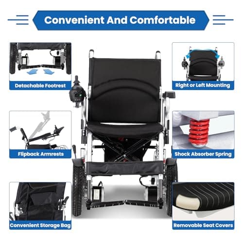 Lightweight Electric Wheelchair,Foldable Power Wheelchairs for Adults,500W All Terrain Motorized Wheelchair,Portable Intelligent Mobility Wheechair for Seniors,Airline Approved Travel Wheelchairs 8