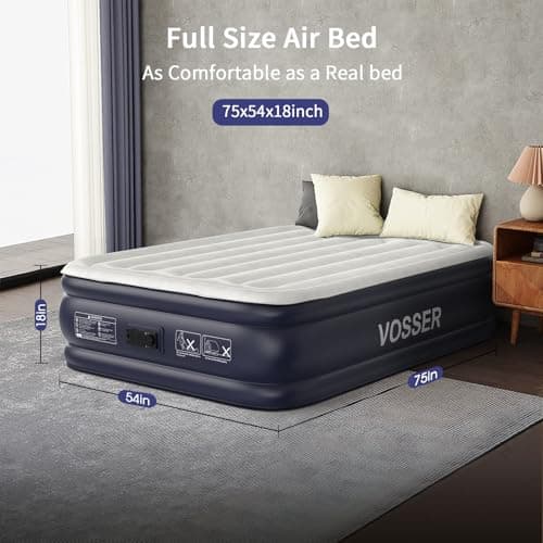 VOSSER Air Mattress Full with Built in Pump,18''Inflatable Mattress of Upgraded Vertical Beams,Self Inflatable/Deflation Blow Up Mattress in 3 Mins,Flocked Top Airbed with Carry Bag for Home, Camping 7