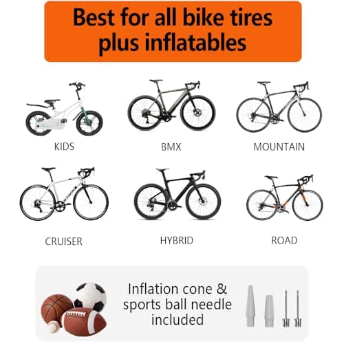 WWJ Bike Floor Pump with Gauge, Manual Hand Air Pump for Bicycle,Fits Schrader and Presta Valve Types, Portable Tire Pump Moutain Road Bikes, Car, Sport Ball High Pressure 160PSI 6