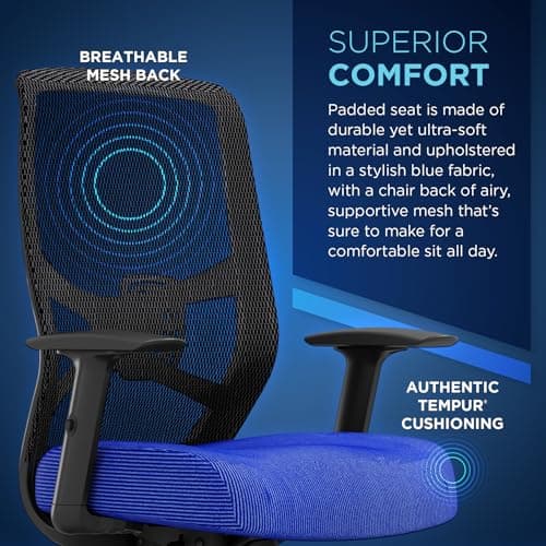 Tempur-Pedic ProTask Executive Task Office Chair with Cooling Gel Layer and Built-in Lumbar Support, Height-Adjustable Ergonomic Mesh Office Desk Chair, Blue 6