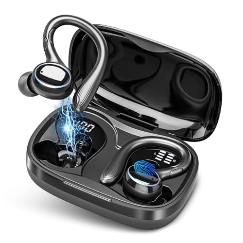 Catitru Wireless Earbuds Bluetooth 5.3 Headphones Stereo Ear Buds, ENC Noise Cancelling Mic,IPX7 Waterproof Earphones with Hook for Android iOS Smart Phone Laptop Computer Sports - Black