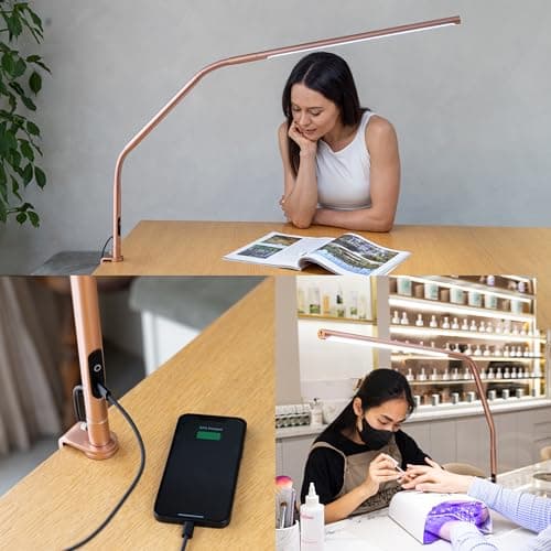 Daylight Slimline 4™ LED Table Lamp in Rose Gold - 6,000K, 3,200 Lux, 4 Brightness Levels, USB-C Charging Port, Anti-Glare Diffuser, Flexible Design, Art & Craft, Sewing, Nail Salon 6