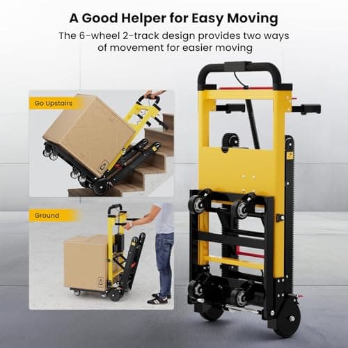 Riosoc Electric Stair Climbing Dolly, Heavy Duty, Powered Stair Climber Dolly Cart with 6 Wheels Motor Powered for Furniture Logistics Warehouse, Black & Yellow, 120W 5