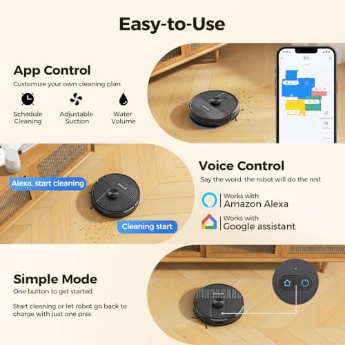 BPMIO Robot Vacuum and Mop Combo, 4500Pa Max Suction, LiDAR Navigation, Quick Mapping, 145 Mins Runtime, Custom Cleaning, Works with App & Alexa, Great for Pet Hair, Dust, Hard Floor, Carpet 5