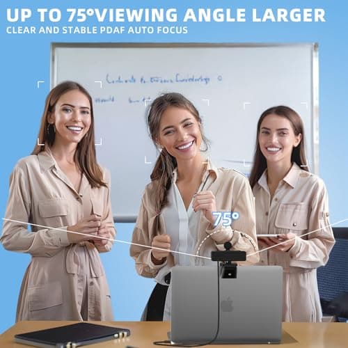 PEATOP Webcam 4K for PC Autofocus, Noise-Canceling Mic USB Plug & Play Webcam with Privacy Cover Camera 4K for Zoom/Teams/Skype/Google Meet 5