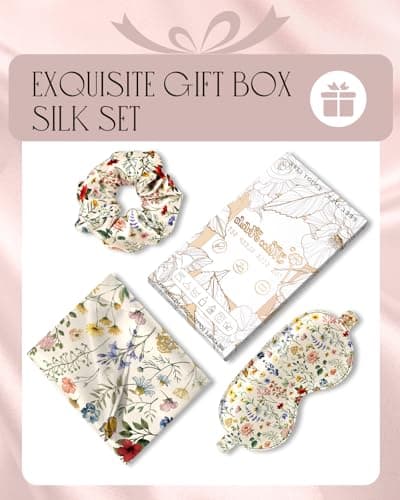 Miss Adola 1Pack Mulberry Silk Pillow Case for Hair and Skin Standard 26"x20" Silk Pillowcase with Eye Mask & Scrunchie Soft Silk Pillowcase Sleeping for Women, Wife, Female - Flower Floral 6