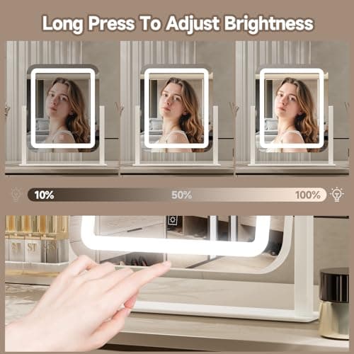 PRIMETEK Vanity Mirror with Lights, 16"x14" Large LED Lighted Makeup Mirror, Hollywood Makeup Mirror, Touch Screen, 3-Color Lighting, 5X Magnification, for Vanity Desk Tabletop, Bedroom, White 9