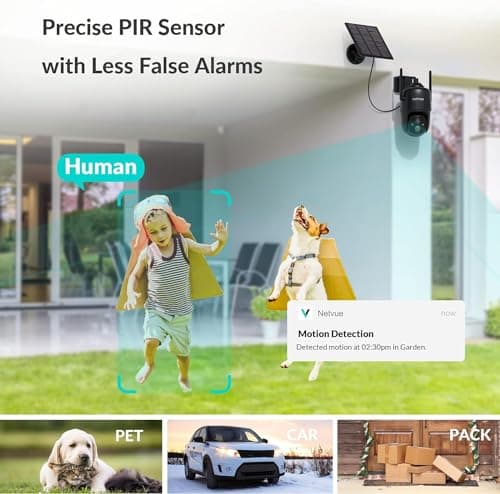 NETVUE Solar Security Cameras Wireless Outdoor 3MP Camera 2.4G WiFi 360° View PTZ. Strobe Light/Spotlight Home Security System with Motion Detection and Siren, Two-Way Audio/Color Night Vision 5