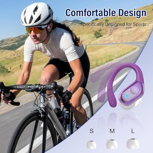 Qecnato Wireless Earbuds Bluetooth 5.4 Headphones 75H Stereo Deep Bass Sports Over Ear Buds with Earhooks, LED Display Bluetooth Earbuds with 4 ENC Mic, IP7 Waterproof Earphone for Running,Dark Purple 6