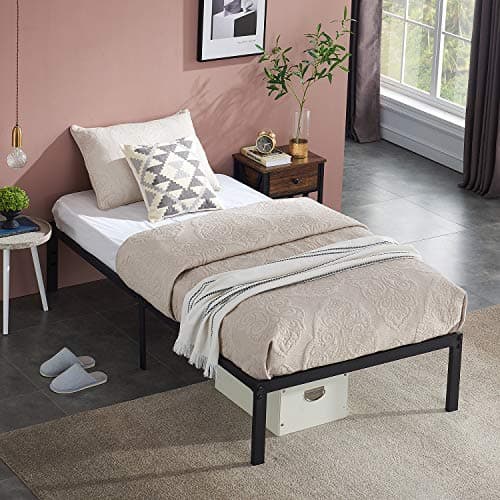 VECELO 14 Inch Metal Platform Bed Frame,Heavy Duty Steel Slat/Noise Free&No Box Spring Needed/Easy Assembly Mattress Foundation, Twin Size (Black)