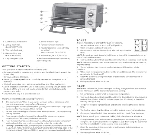 BLACK+DECKER 1150 Watts Crisp N Bake Countertop Small Air Fryer 4 Slice Toaster Pizza Oven Broiler with Timer and 5 Heat Functions, Gray 10