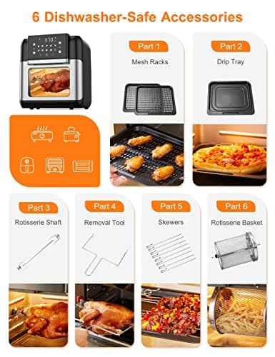 Innsky 10.6 Quart Air Fryer Oven with Rotisserie & Dehydrator, 【Patent & Safety Certs】10-in-1 Air Fryers Toaster Oven Combo, Airfryer Countertop Oven, 6 Accessories, 32+ Recipes, ETL Certified, 1500W 7