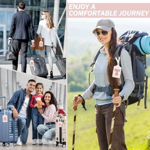 Personalized Initial Luggage Tags for Suitcases, Leather Chenille Letter Cute Luggage Tags with Privacy Name Card, Embroidered Travel Bag Backpack Tag Gifts for Women Kids Girls Teens(White-A) 7