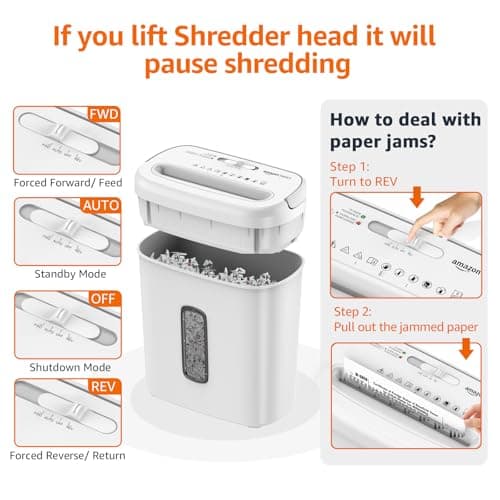 Amazon Basics 8-Sheet Cross Cut Paper and Credit Card Shredder for Security, Heavy Duty, White 6