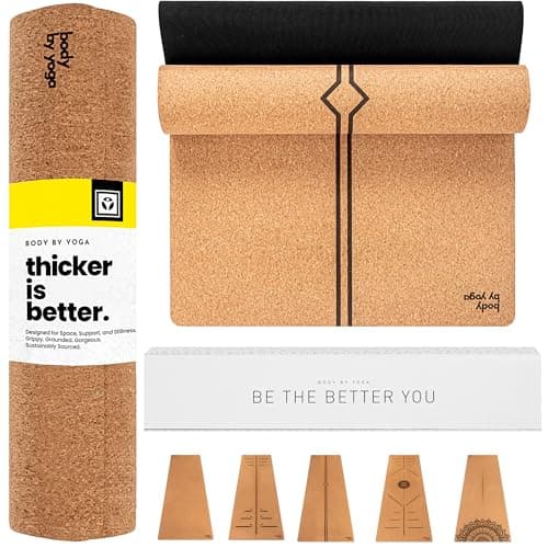 Luxury Cork Yoga Mat - Non Slip, Extra Thick Grip. Thicker, Longer, and Wider for More Comfort and Support. Tough Enough For Hot Yoga. Natural, Non Toxic, and Eco Friendly. Optional Alignment Lines.