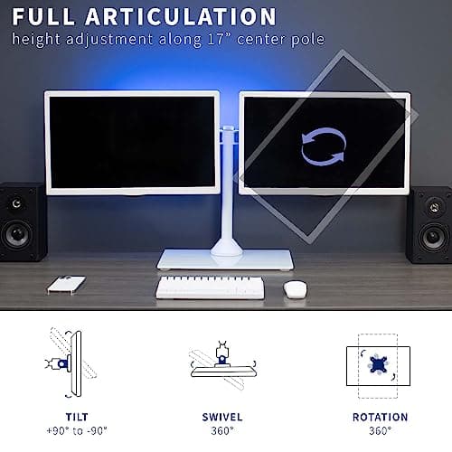 VIVO Freestanding Dual Monitor Stand with Sleek Glass Base and Adjustable Arms, Mounts 2 Screens up to 32 inch and 22 lbs Each, White, STAND-V002FGW 6