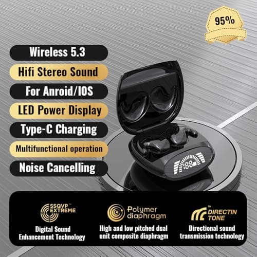 Piluyaa Sleep Earbuds Bluetooth in Ear Light-Weight Headphones, Mini Invisible Earplugs Small Design for Side Sleepers, 58H Playtime with Charging Case, Clear Calls& Noise Block-Black 6