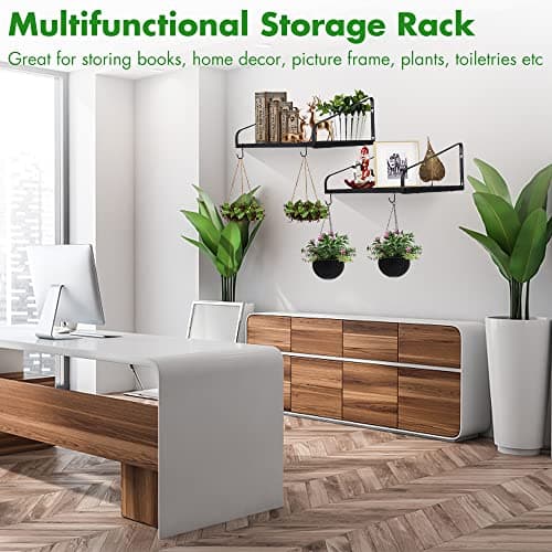 Felibeaco Hanging Pots & Pans Rack,Wall Mounted Pots Pans Organizer Holder Rack with 8 Hooks, Kitchen Wall Storage Organizer Hanger Shelves for Pans Set, Utensils, Cookware, Books, Household,Black 5