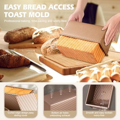 Dipanist 2Pack Pullman Loaf Pans with Lids – 2.2 LB & 1 LB Dough Capacity, Non-Stick Carbon Steel Bread Pans for Homemade Sandwich and Sourdough Bread, Corrugated Toast Mold 6