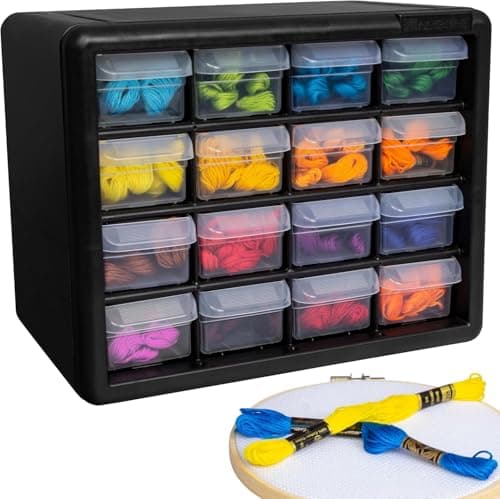 Akro-Mils 16-Drawer Plastic Drawer Storage Cabinet for Garage Organization, Beads, Makeup Organizer, Building Bricks Storage, Teacher Toolbox, 10-1/2" W x 6-1/2" D x 8-1/2" H, 10116 Black 11