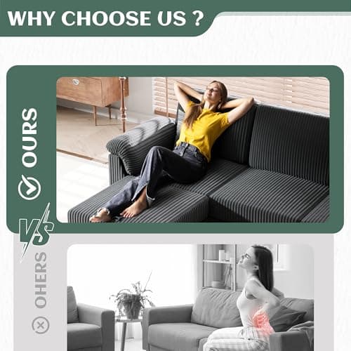 Vongrasig Convertible Sectional Sofa Couch, 3 Seat L Shaped Sofa with Removable Pillows Soft Corduroy Fabric Small Couch Mid Century for Living Room, Apartment and Office (Gray) 6