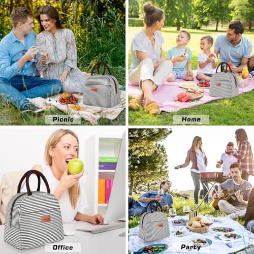 BALORAY Lunch Bag for Women Men Insulated Lunch Box for Adult Reusable Lunch Tote Bag for Work, Picnic or Travel(Black White Stripes) 6