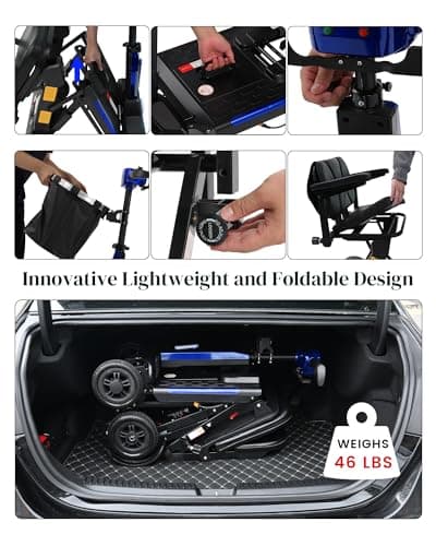 Ecomobi MS02-F 15-30Miles 4 Wheels Foldable Mobility Scooter for Adults&Seniors, 46Lbs Lightweight & 350W Powered Electric Folding Wheelchair, Removable Battery Compact & Convenient for Travel 7
