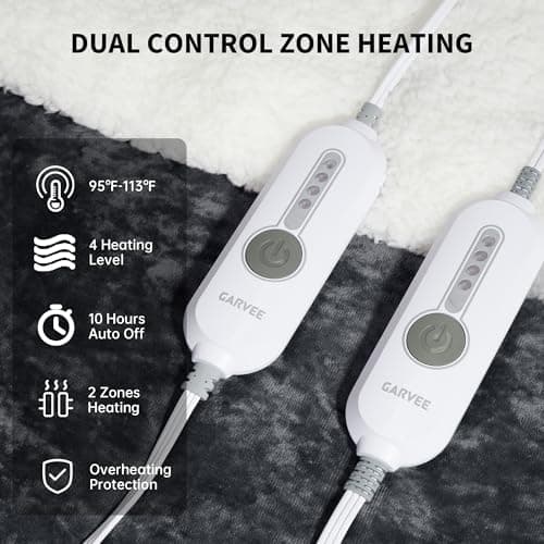 GarveeHome Heated Blanket King Size, King Size Electric Blanket with Dual Controls, Velvet Soft Fast Heating Blankets, 4 Heat Settings & 10H Auto Off, Machine Washable, ETL Certified, 90" × 100" Grey 3