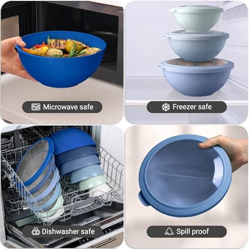 Zulay Kitchen 12 Piece Plastic Mixing Bowls with Lids Set - Leak-Proof Microwave & Freezer Safe Stackable Mixing Bowl Set for Preparing, Serving and Storing - Non-Slip Large Nesting Bowls (Blue Ombre) 7