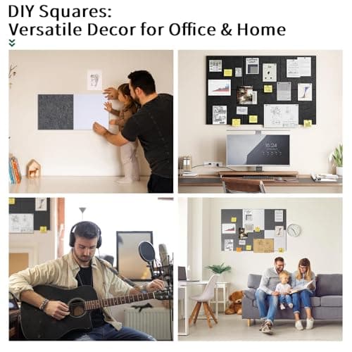 Felt Cork Board for Wall: Extra Large Bulletin Board for Office - 0.35 Inch Thick Corkboard Tiles 6 PCS Black Pin Board Squares Adhesive 5