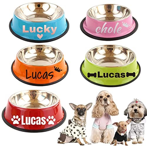 Personalized Name for Cat Dog Stainless Steel Colored Pet Puppy Cat Bowl Non-Slip Durable Pet Bowl Feeder Feeding Dog Water Bowl