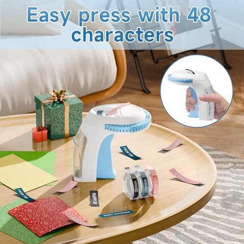 Embossing Label Maker Machine with Tapes, Portable Retro Embossed Label Maker, Vintage Mini Embosser Labeler, Handheld Label Printer for Home, Office and Outdoor, Blue 8