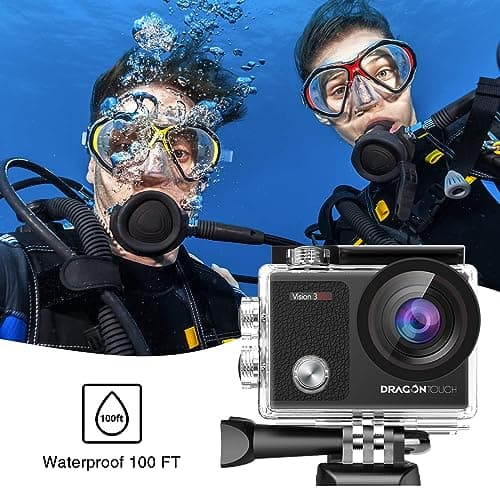 Dragon Touch 4K Underwater HD Action Camera, Vision 3 Pro Touch Screen 20MP 100FT Waterproof Video Camera Adjustable View Angle WiFi Sports Camcorder with Remote Control Helmet Accessories 6