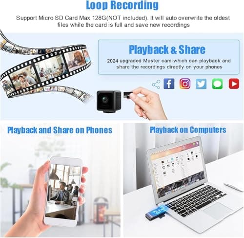 4K Hidden Spy Mini Camera WIFI Wireless Security Camera Small Home Indoor Outdoor Camera Micro Nanny Camera House Security Tiny Camera,Night Vision Motion Detection,For Home Office Car Security Camera 9