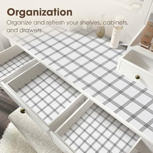 ALIUNI Drawer and Shelf Liner, Non-Slip Kitchen Cabinet Liners Non-Adhesive Thick Strong Grip Waterproof Washable Mats Protect Dresser Shelves Cupboard Bathroom Cabinets, White Stripes, 12 in X 10 FT 7