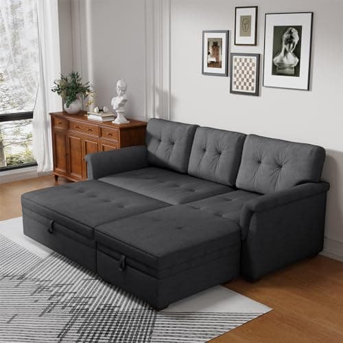 LOVMOR Sectional Sofa 84inch L Shaped Sleeper of Convertible Lounge Pull Out Couch Bed and Storage Chaise for Home Living Room Apartment Dorm 7