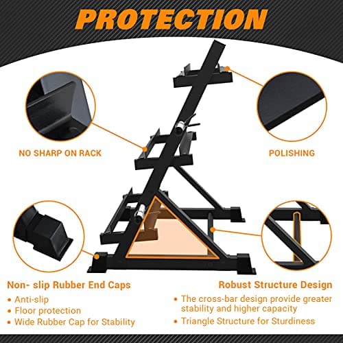 Balelinko 3-Tier 38'' Width Dumbbell Barbell Weight Rack, 1300 lbs Weight Capacity Storage Stand with Reinforced Tube for Home Gym, Bonus 4 Barbell Holders and 4 Pcs 1" Spring Lock Collars,Black 5