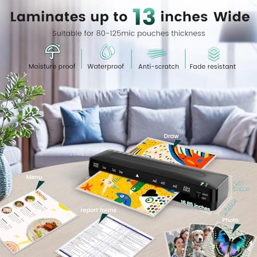 Laminator Machine 13 Inch Laminators - Laminating Machine 11x17 Cold Thermal Laminator Lamination Machine with Sheets, A3 Laminater Personal Laminator for Teachers, Fast Warm for Home Office School 6