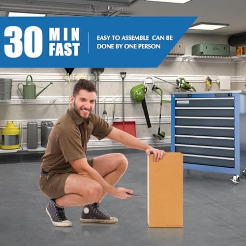 LARBANKE 7-Drawer Rolling Toolbox,Tool Box with 360° Lockable Wheels and Padded Feet,Tool Chest with Keyed Locking System and Drawer Liners,can be Combined Storage System with Tool Chest 5