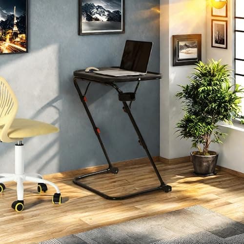 Homy Casa Adjustable Z Shaped Study Desk with Cup Holder, No Assembly Required,Space Saving Portable Laptop Foldable Table for Home Office Living Room & Bedroom, Sturdy Metal Frame with PP Top, Black 5