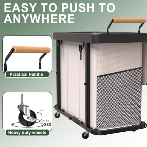 230L (60 Gal) Extra Large Fashion Laundry Sorter 3 Section with Lid, Rolling Laundry Basket Hamper with Handle, Laundry Organizer Storage Cart with Sturdy Metal Frame for Laundry Room, Hotel, White 3