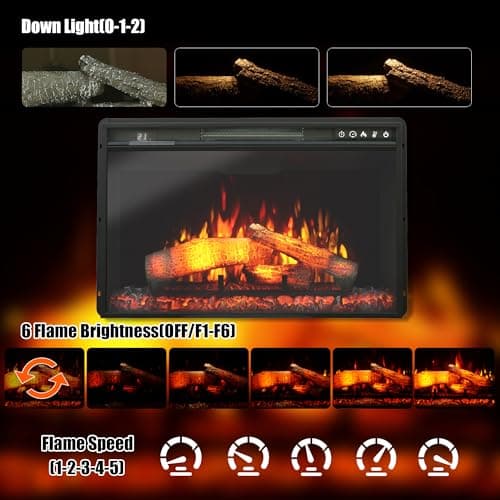Oxhark Flame 26 Inches Electric Fireplace Inserts, 1500W Wall Recessed with Remote Control, Timer, 6 Brightness and 5 Speeds, Overheating Protection, Fireplace Heater for Indoor Use 6