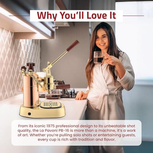 La Pavoni Professional 16-Cup Lever Espresso Machine - Copper and Brass Espresso Maker with Bottomless Portafilter - 38oz Boiler with Pressure Gauge - Manual Lever Operation - Made in Italy 5